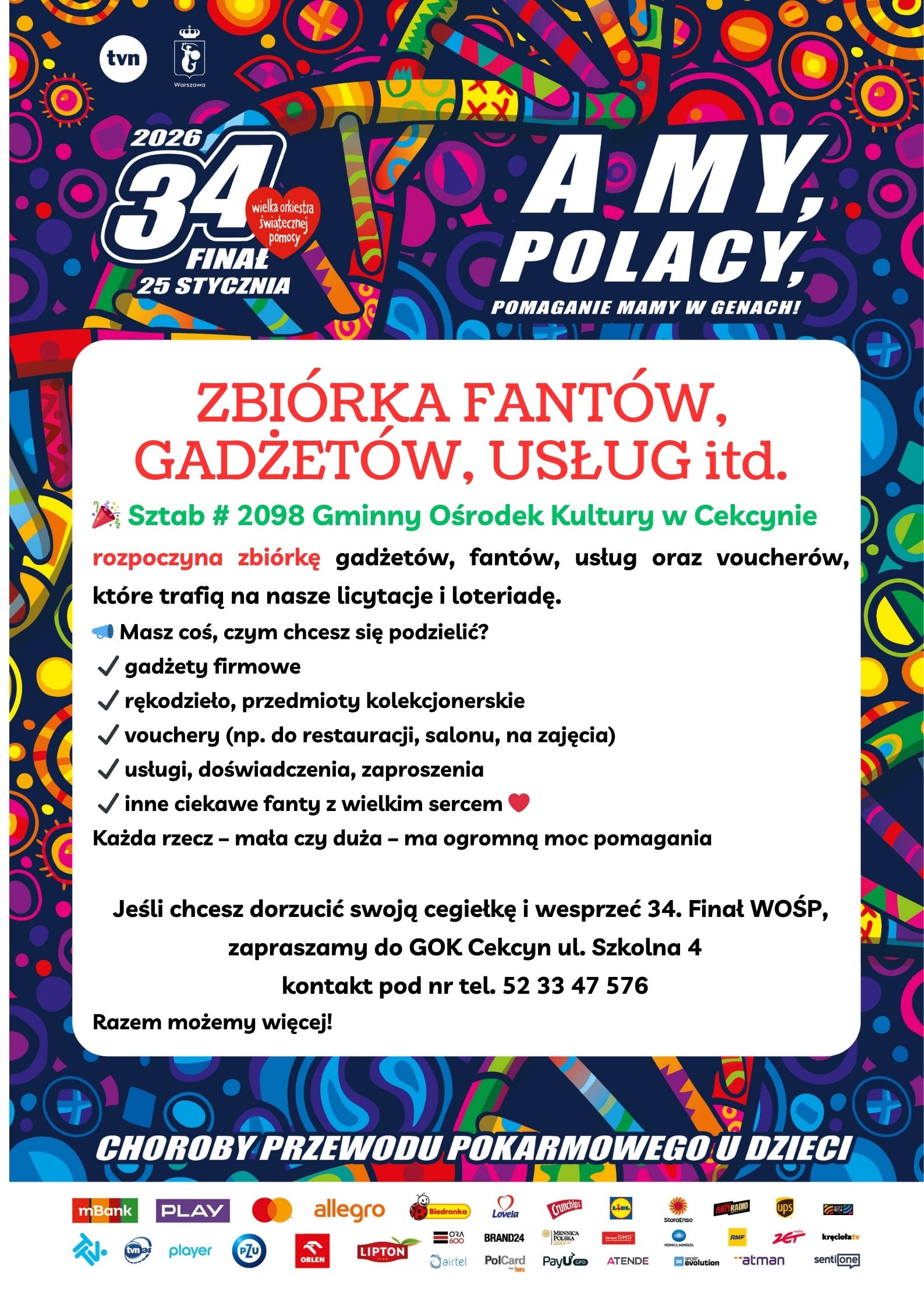 🎉 Gramy razem w 34. Finale WOŚP! ❤️🎶 Już teraz rozpoczynamy zbiórkę gadżetów, fantów, usług oraz voucherów, które trafią na nasze aukcje i pomogą zebrać jak najwięcej środków na tegoroczny cel W.jpg