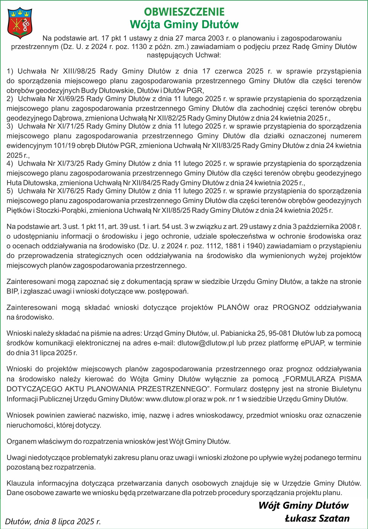 OBWIESZCZENIE GMINA DŁUTÓW 7.07.jpg