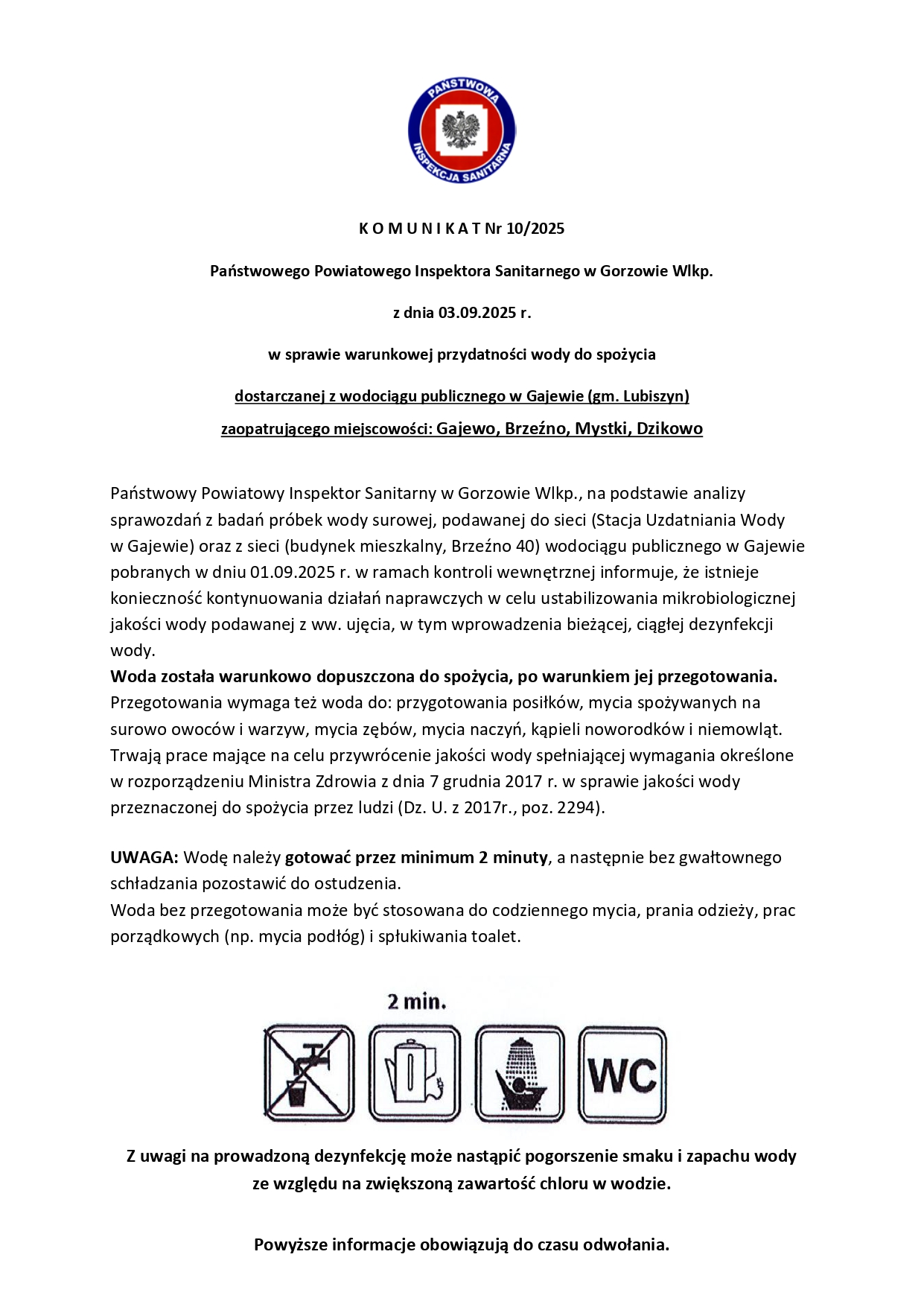 111KOMUNIKAT nr 10 wodociąg publiczny w Gajewie_warunkowa przydatność_page-0001.jpg