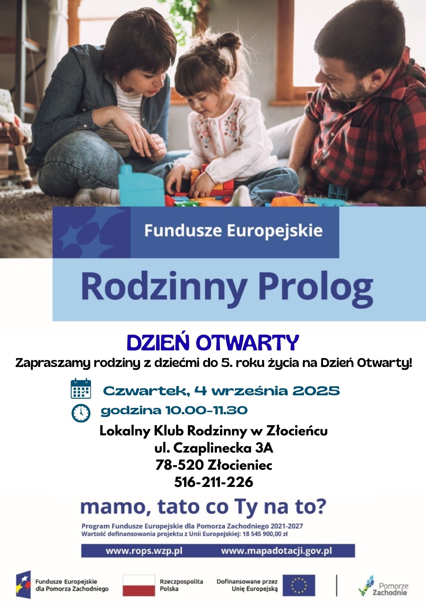 DZIEŃ OTWARTY W LOKALNYM KLUBIE RODZINNYM W ZŁOCIEŃCU PLAKAT.jpg